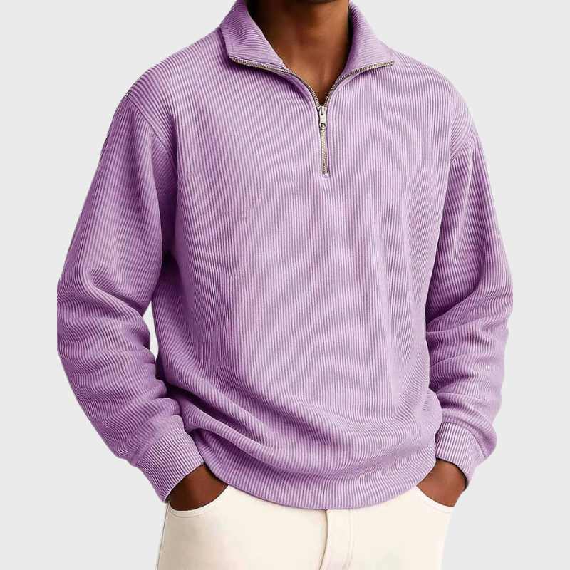 Herrtröja med ribbad halvzip-design