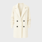 Stickad damkofta med dubbelknäppning och krage