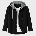 Randig huvtröja med knappstängning herr