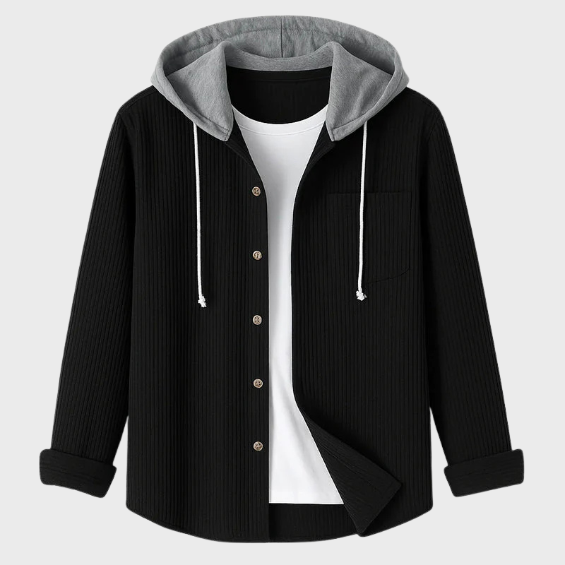 Randig huvtröja med knappstängning herr