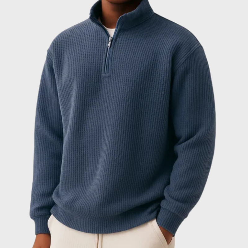 Herrtröja med ribbad halvzip-design