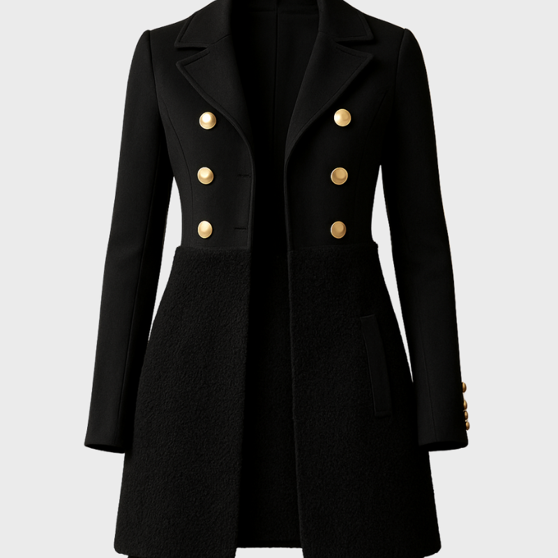 Dammantel med dubbelknäppning och teddy-detaljer