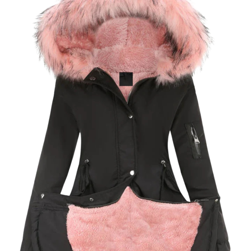 Varm vinterjacka med avtagbar fuskpäls för kvinnor