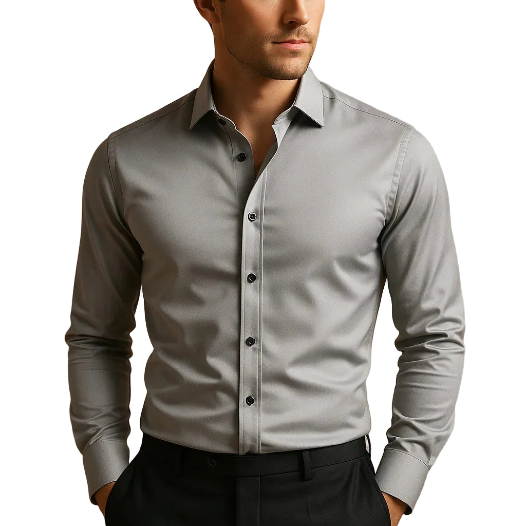 Långärmad Stretchskjorta med Knäppning för Herr