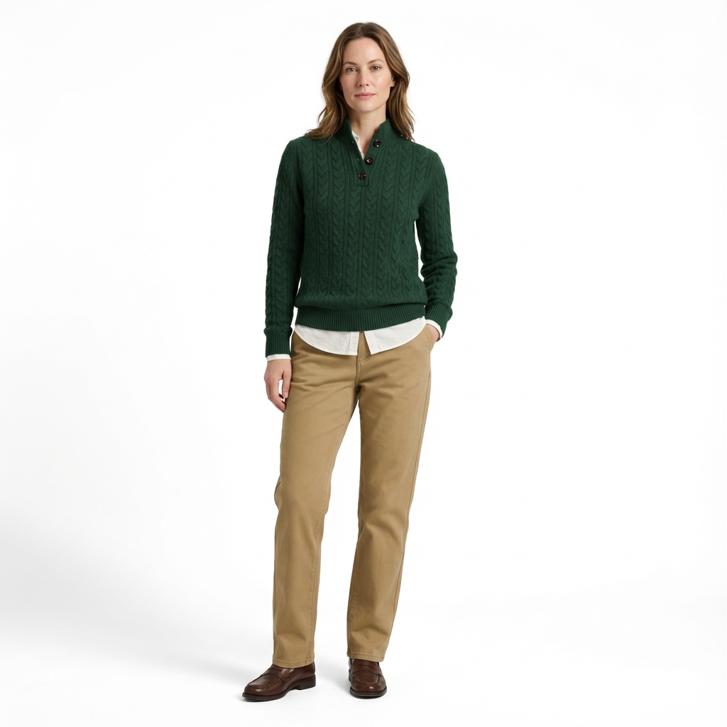 Stickad Tröja med Kabelmönster och Knäppning framtill för Dam