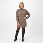 Stickad Klänning med Polokrage och Knappdetalj på Ärmar för Dam