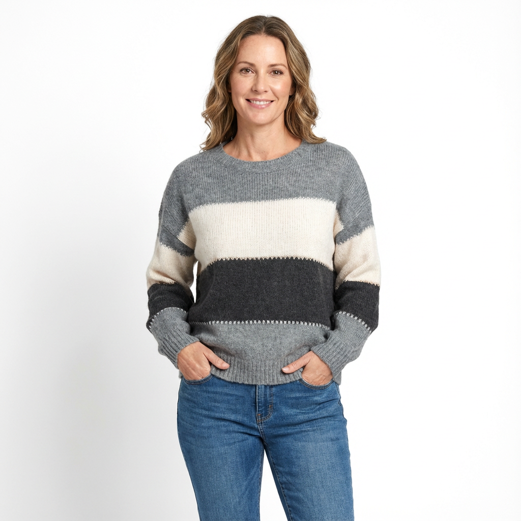 Stickad Tröja med Avslappnad Passform för Dam