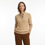 Stickad Tröja med Kabelmönster och Knäppning framtill för Dam