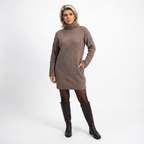 Stickad Klänning med Polokrage och Knappdetalj på Ärmar för Dam