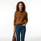 Stickad Tröja med Kabelmönster och Knäppning framtill för Dam