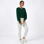 Stickad Tröja med Kabelmönster och Rund Hals för Dam