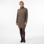 Stickad Klänning med Polokrage och Knappdetalj på Ärmar för Dam