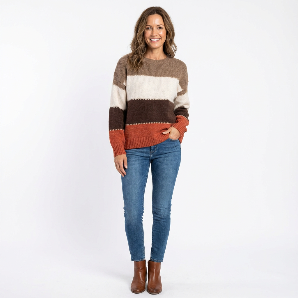 Stickad Tröja med Avslappnad Passform för Dam