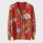 Blommig damkofta med knappar och avslappnad passform