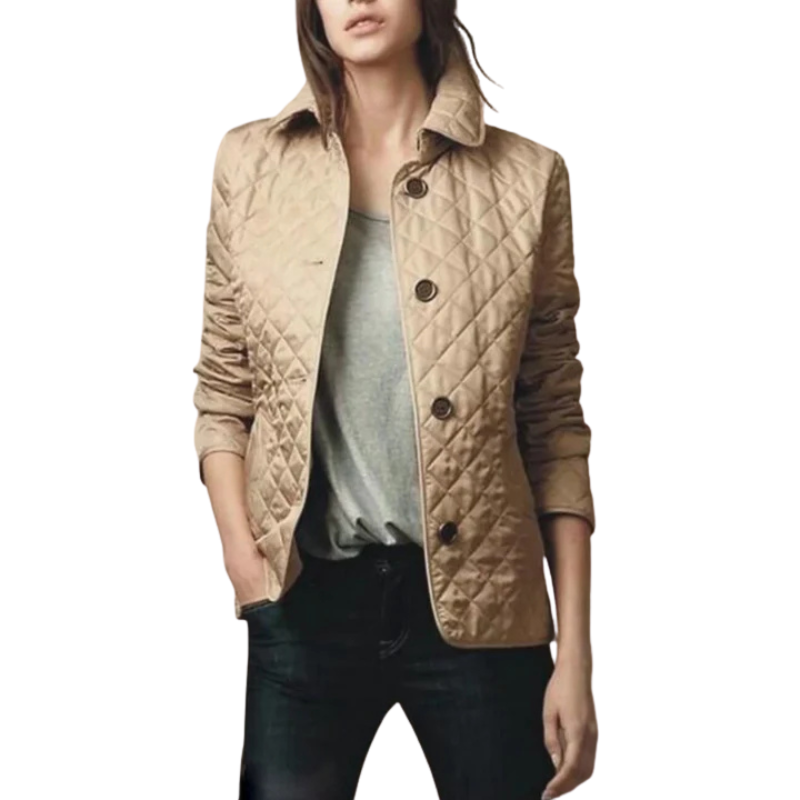 Damjacka med quiltat mönster och knappar