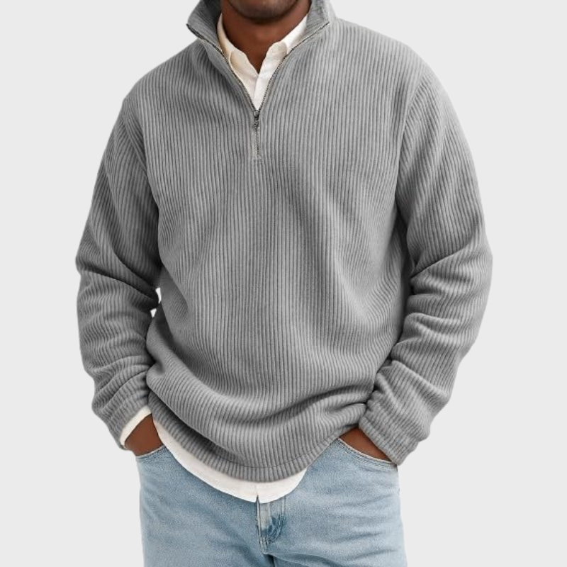 Herrtröja med ribbad halvzip-design