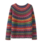 Färgglad stickad dam­sweater med rund hals