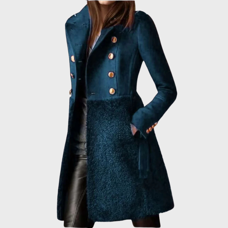 Dammantel med dubbelknäppning och teddy-detaljer