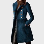 Dammantel med dubbelknäppning och teddy-detaljer