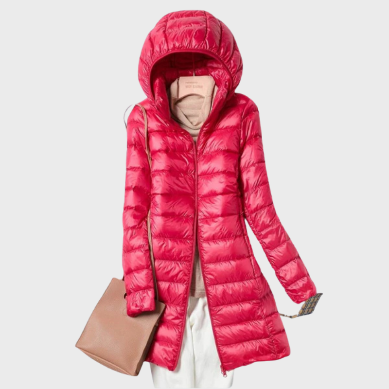 Lättviktig quiltad vinterjacka för dam med huva