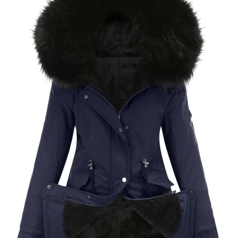 Varm vinterjacka med avtagbar fuskpäls för kvinnor