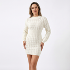 Stickad Miniklänning med Lång Ärm och Struktur för Dam