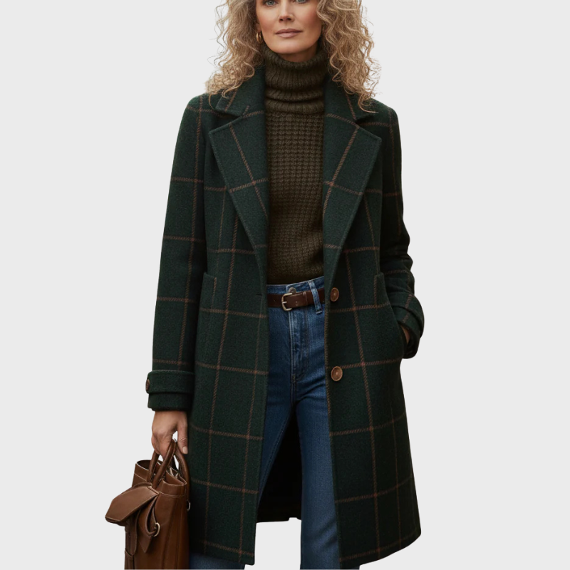 Rutig damkappa i klassisk lång modell