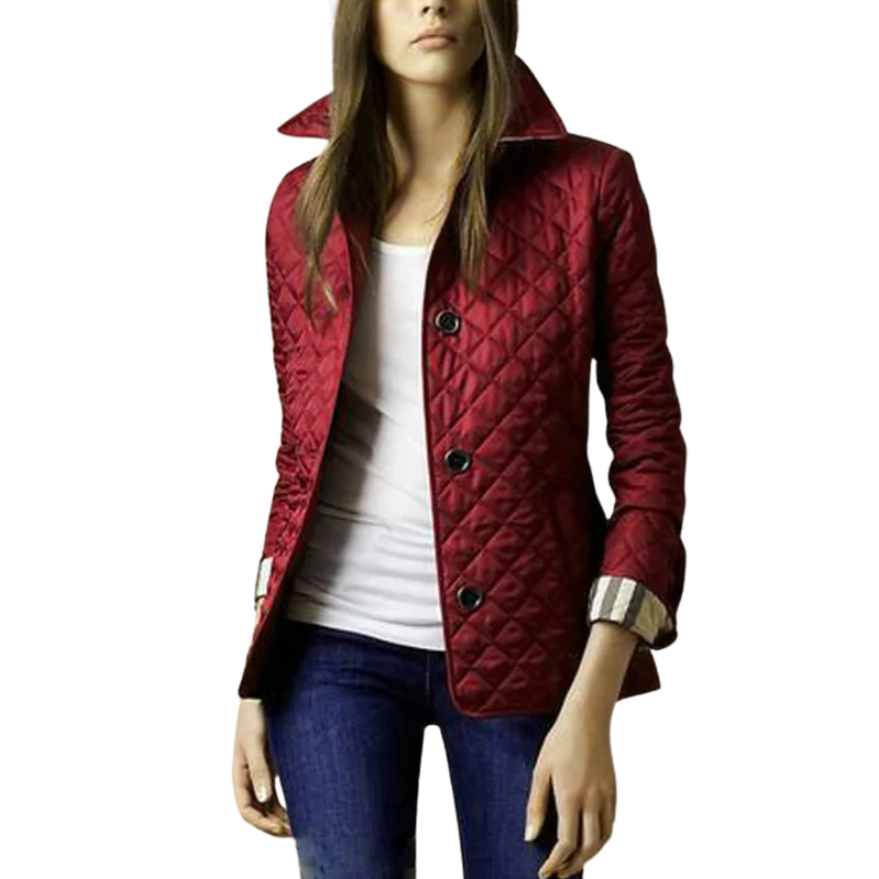 Damjacka med quiltat mönster och knappar