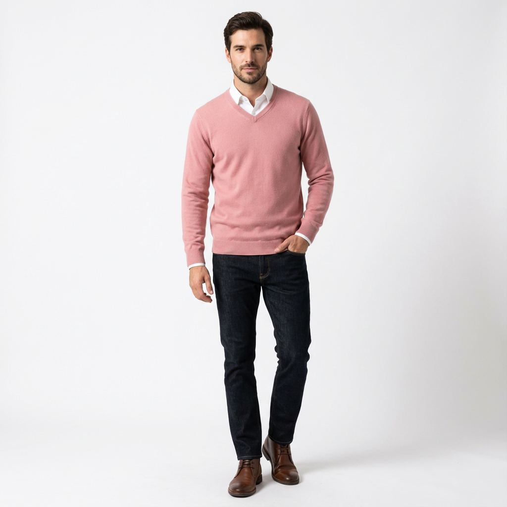 Stickad Tröja med Rund Halsringning för Herr