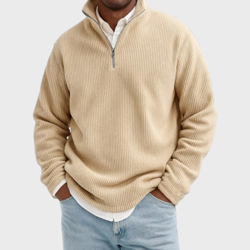 Herrtröja med ribbad halvzip-design