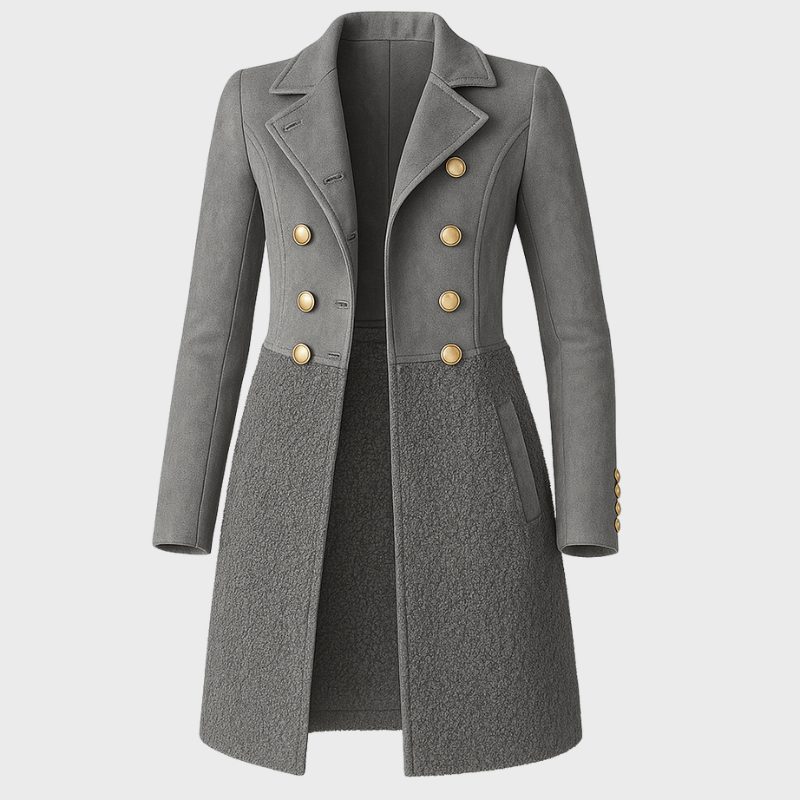 Dammantel med dubbelknäppning och teddy-detaljer