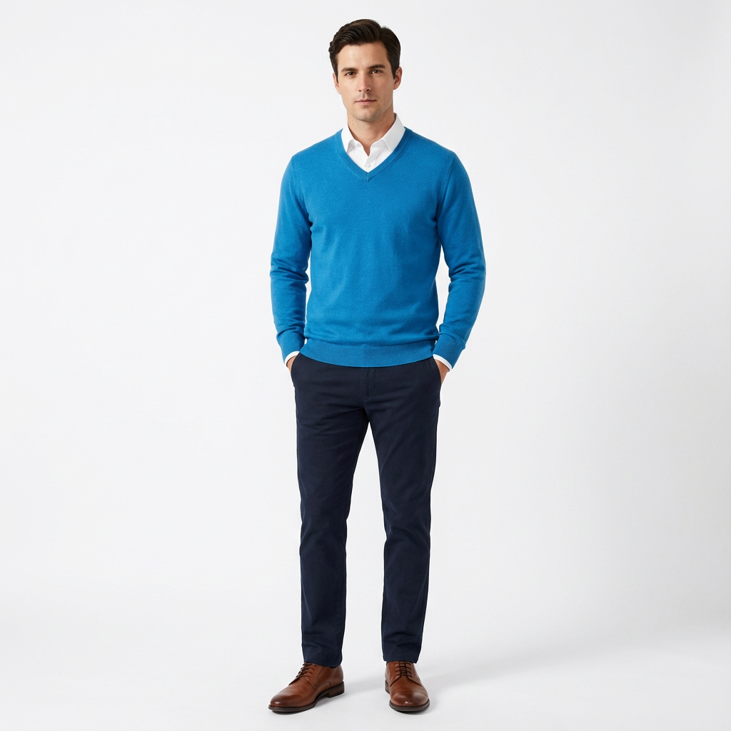 Stickad Tröja med Rund Halsringning för Herr