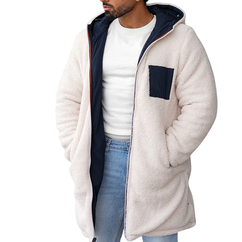 Herrjacka med huva och kontrastficka