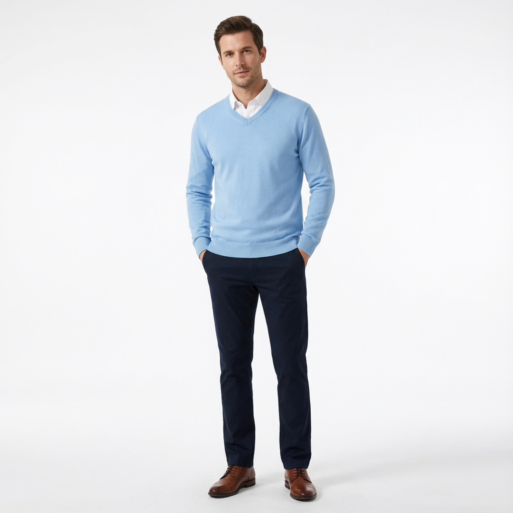 Stickad Tröja med Rund Halsringning för Herr