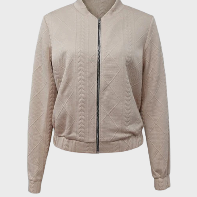 Damjacka med stickat mönster och dragkedja