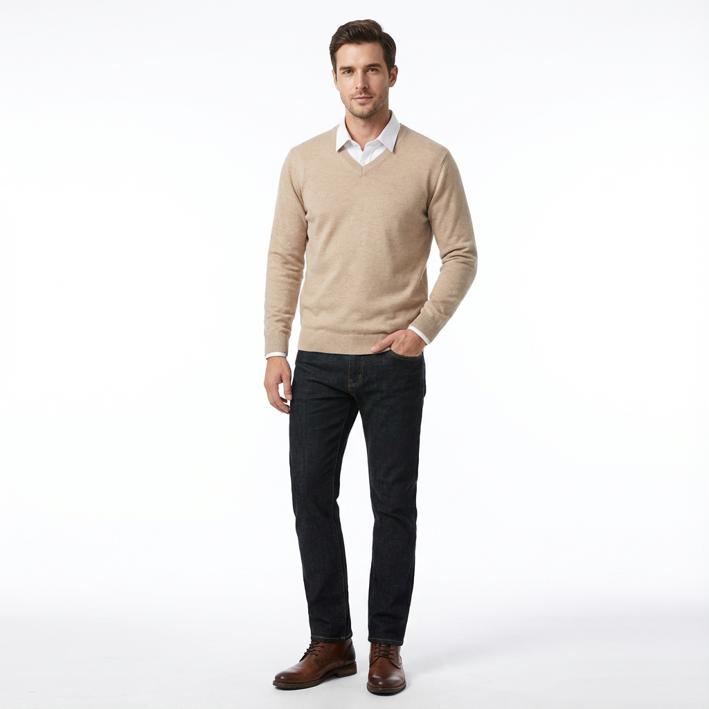 Stickad Tröja med Rund Halsringning för Herr