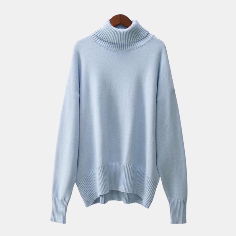 Varm stickad pullover med hög hals för kvinnor